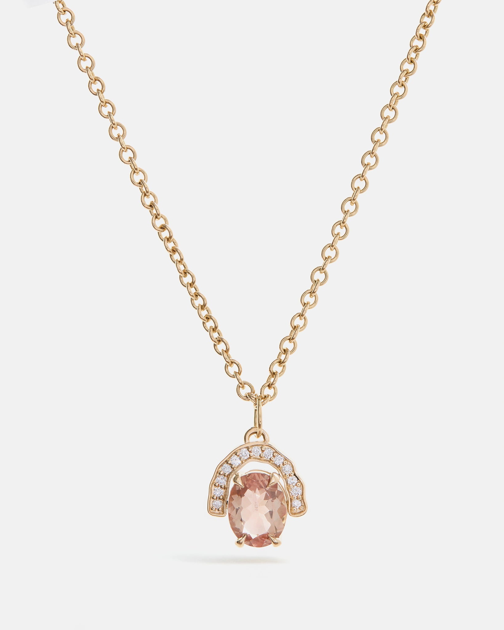 Pendentif avec pierre de soleil ovale or jaune 14K certifié Fairmined sertie de diamants de laboratoire