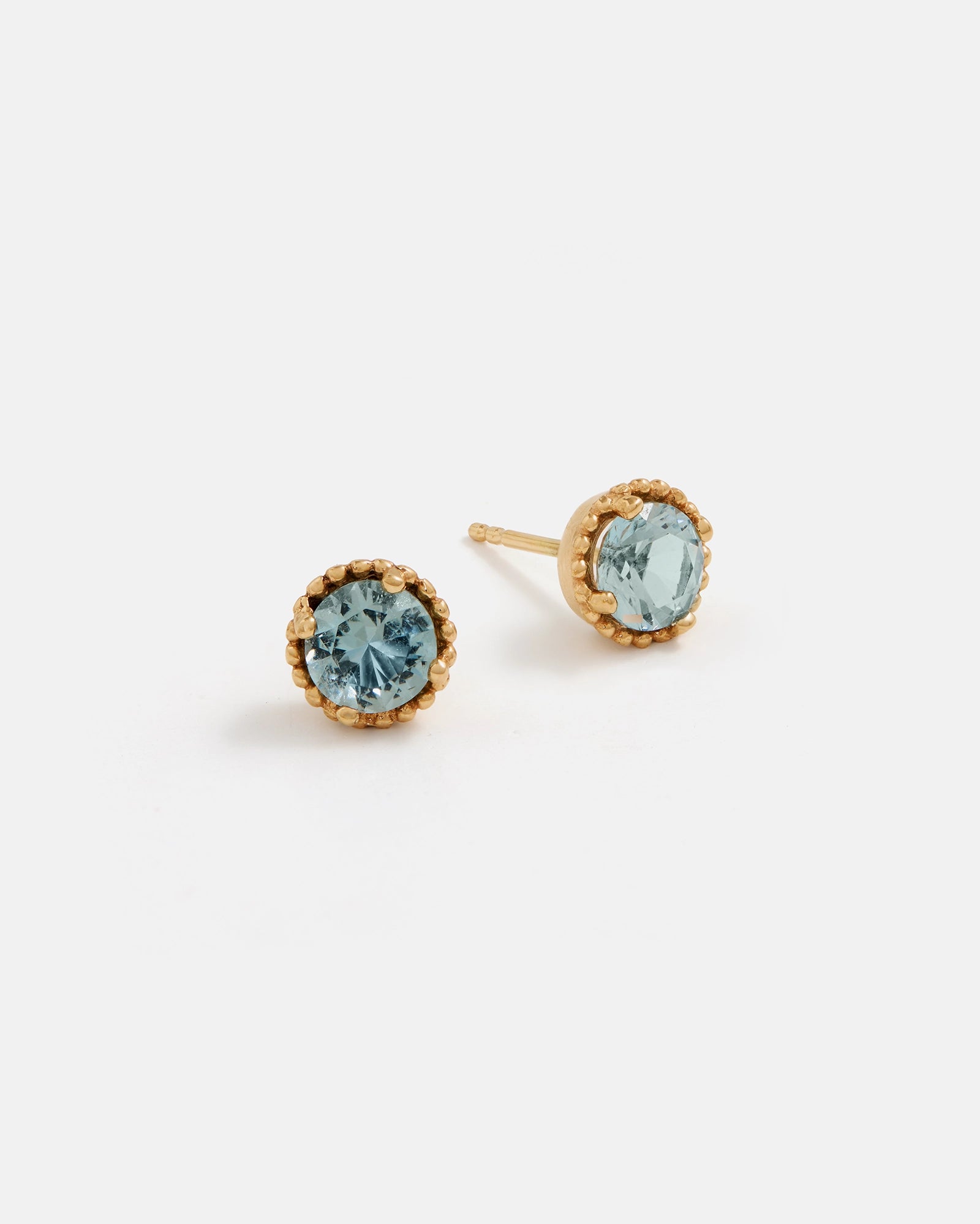 Galatée Stud Earrings in 14k Yellow Gold with Tanzanian Moyo Aquamarine