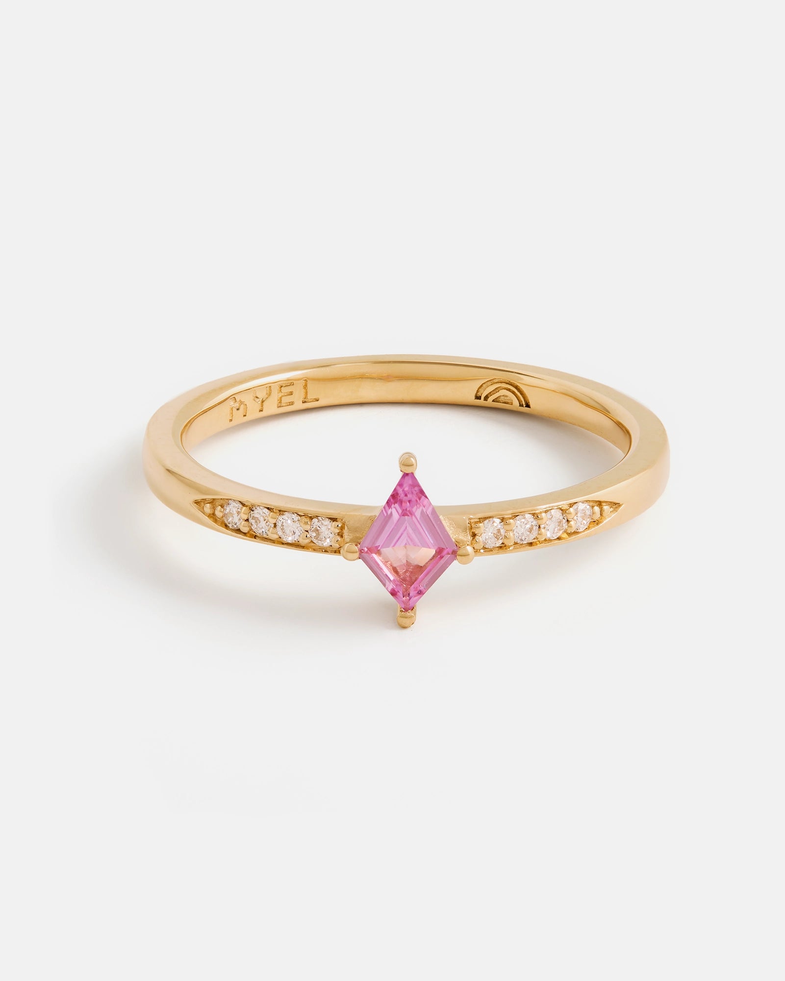 Custom Ring - Kite Pavé Ring in Fairmined Gold with Pink Sapphire and Lab Grown Diamonds