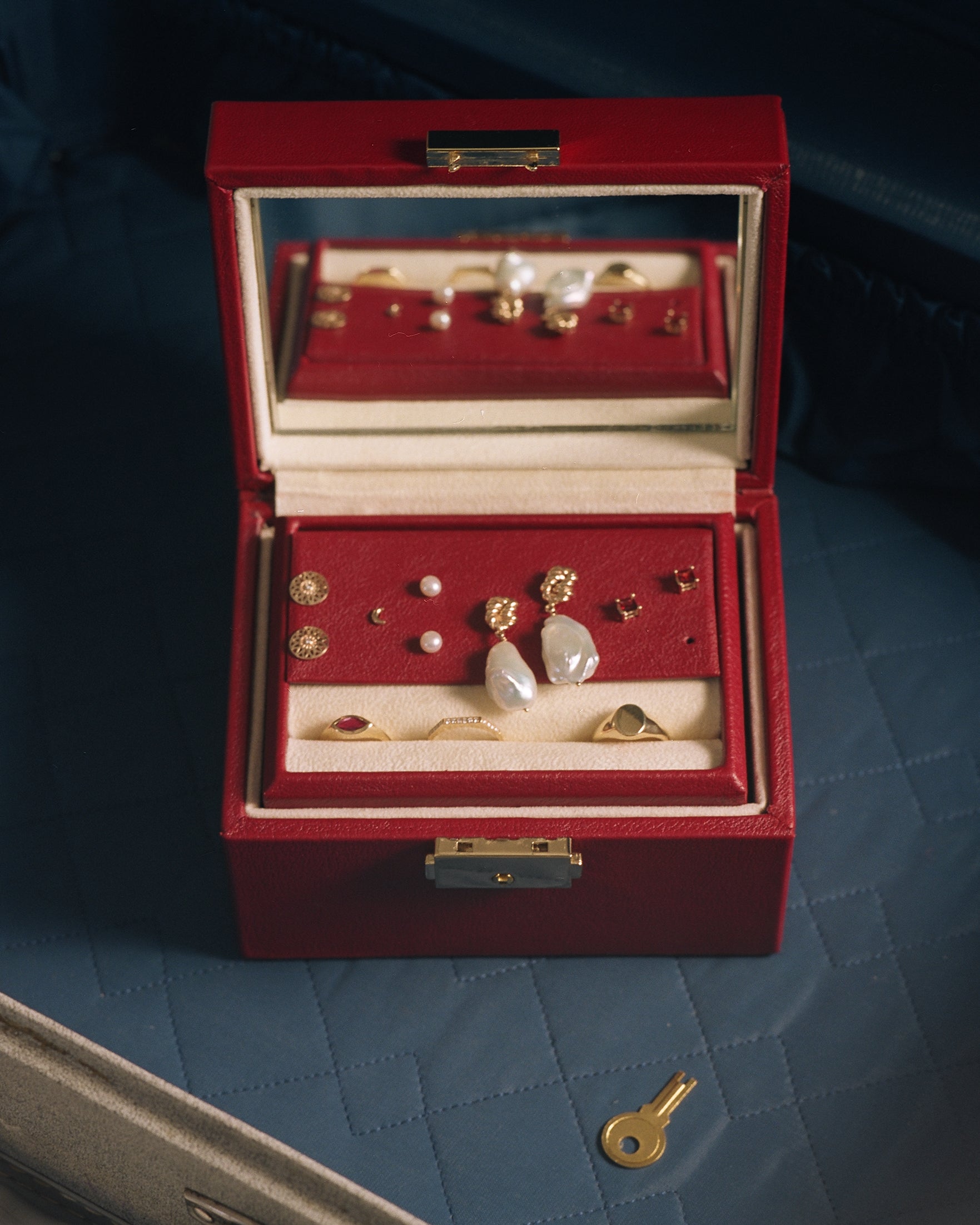 Handmade Leather Jewelry Box in Carmine red