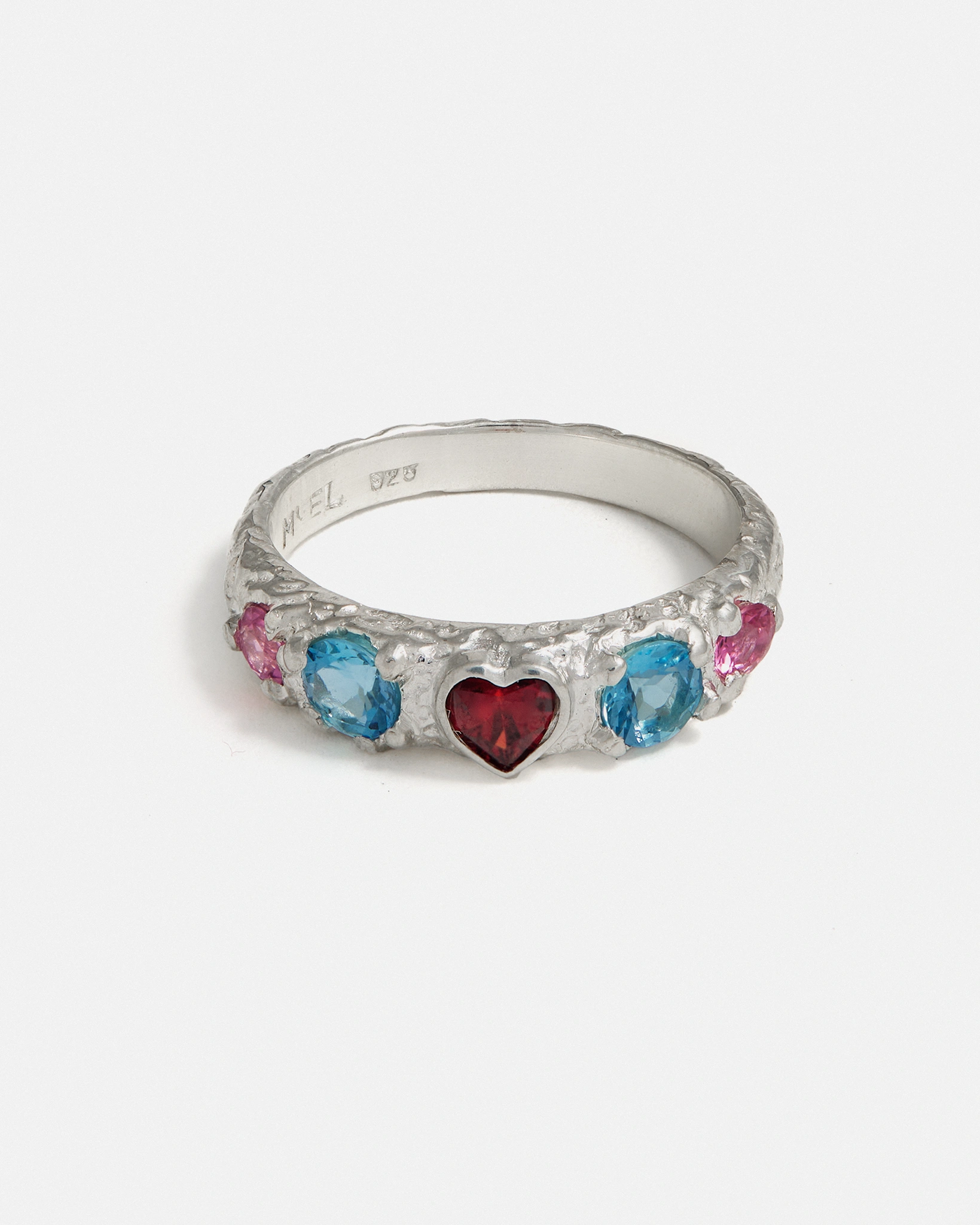 Bague Coup de Foudre en Argent avec Grenat, Aigue-marine et Tourmaline