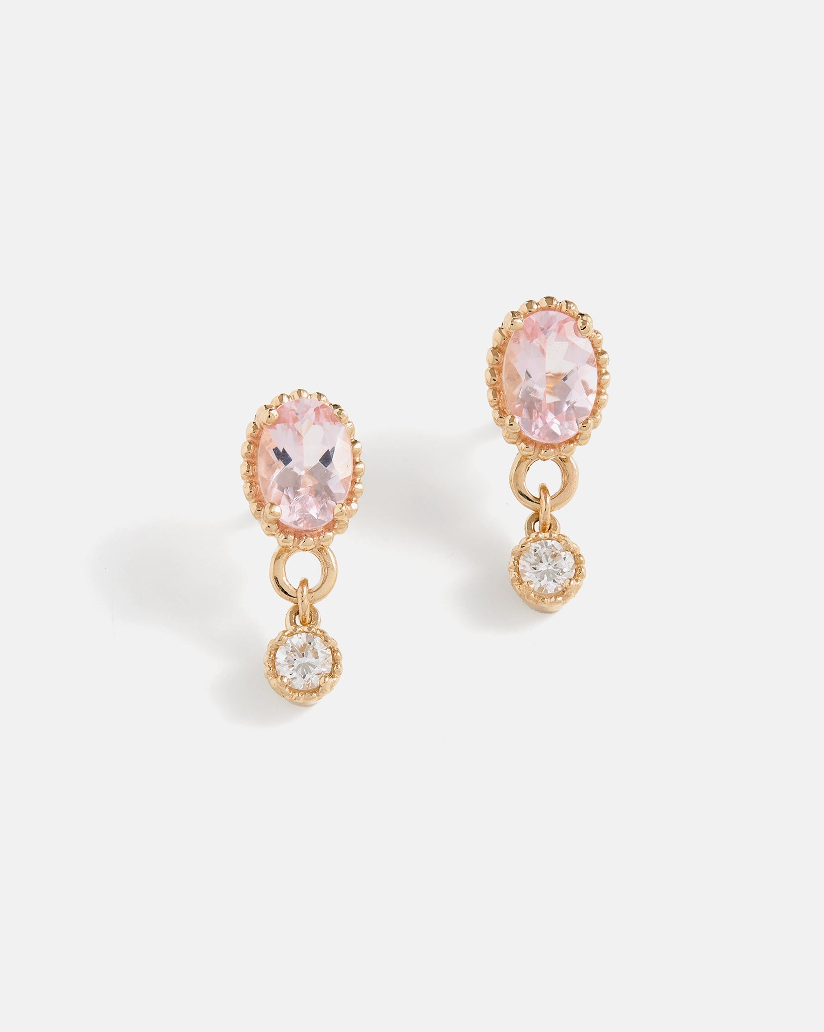 Boucles d'Oreilles Galatée en Or Jaune 14k avec Morganites et Diamants de Laboratoire