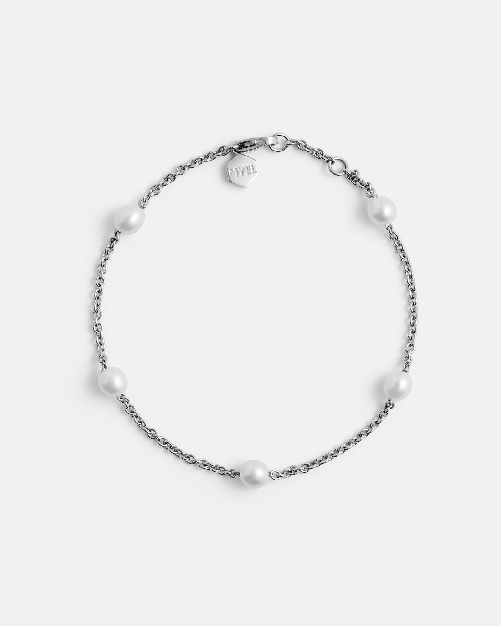 Bracelet Pom-pom en Argent avec Perles blanches