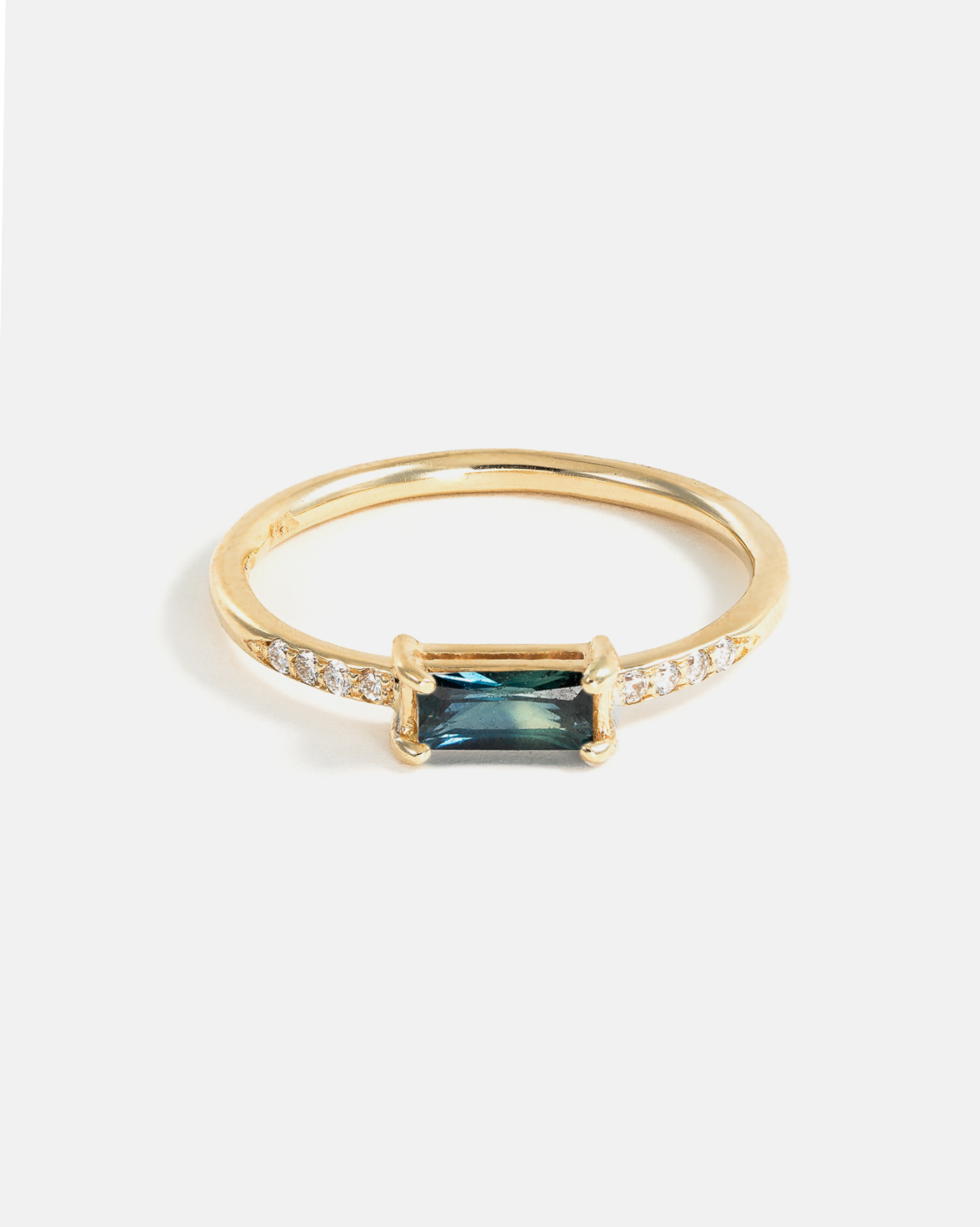 Bague Baguette en Or certifié Fairmined avec saphir australien et diamants de laboratoire