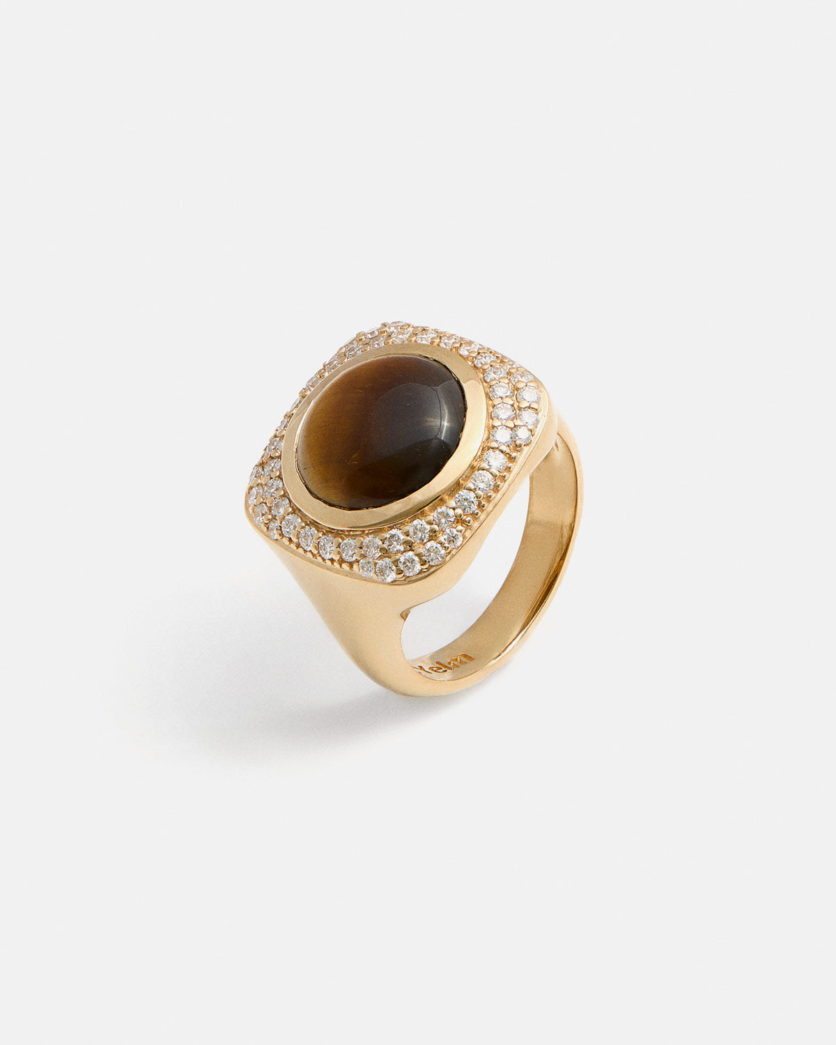 Bague Doli en Or Jaune 14k avec Quartz Oeil de Tigre et Diamants de Laboratoire