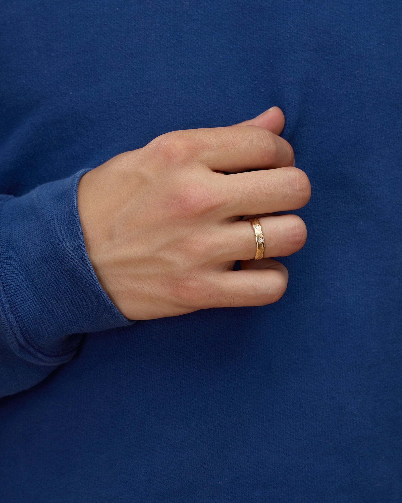 Wide Forge Band in 14k Gold with flush set 2mm Lab-Grown Diamond