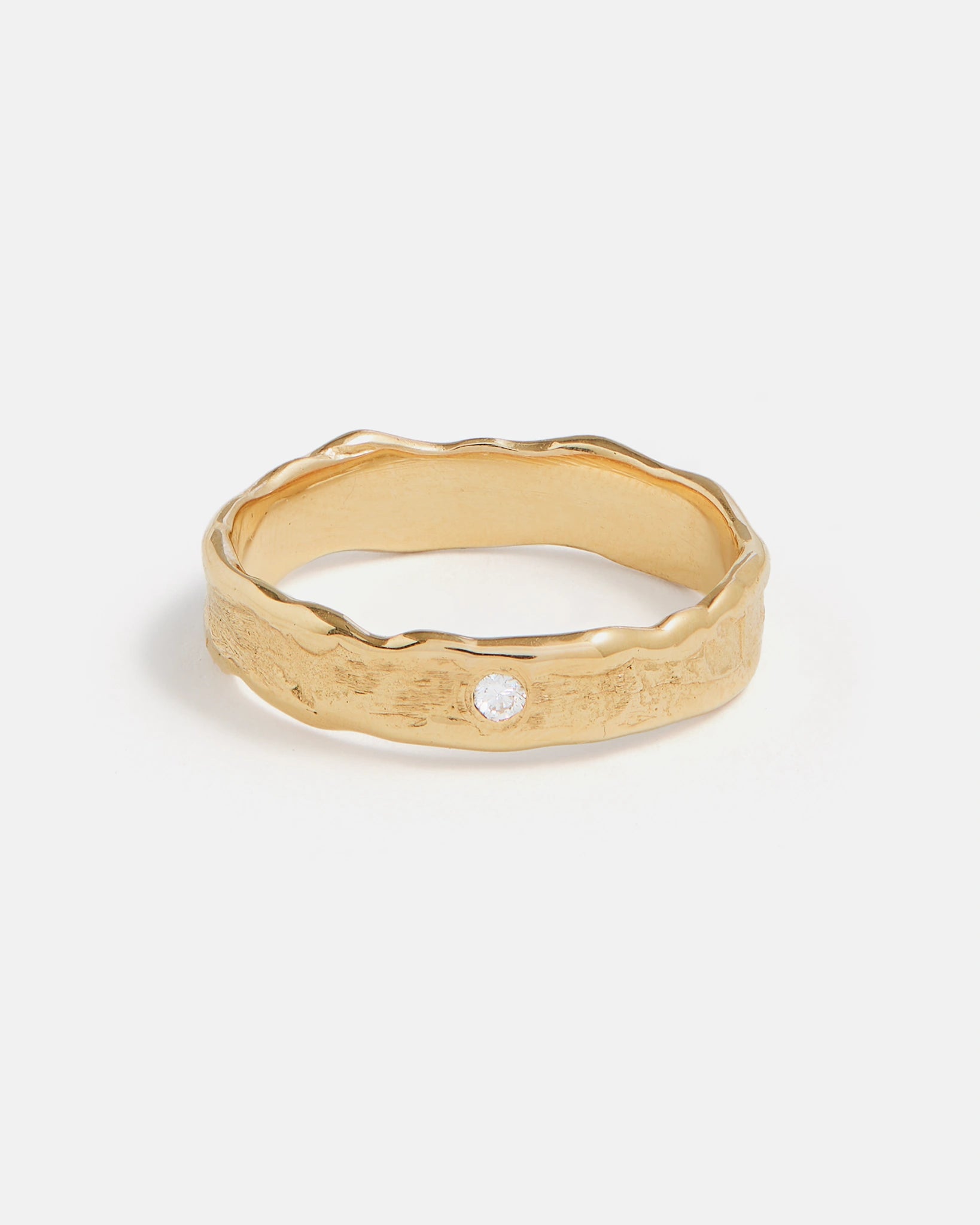 Wide Forge Band in 14k Gold with flush set 2mm Lab-Grown Diamond