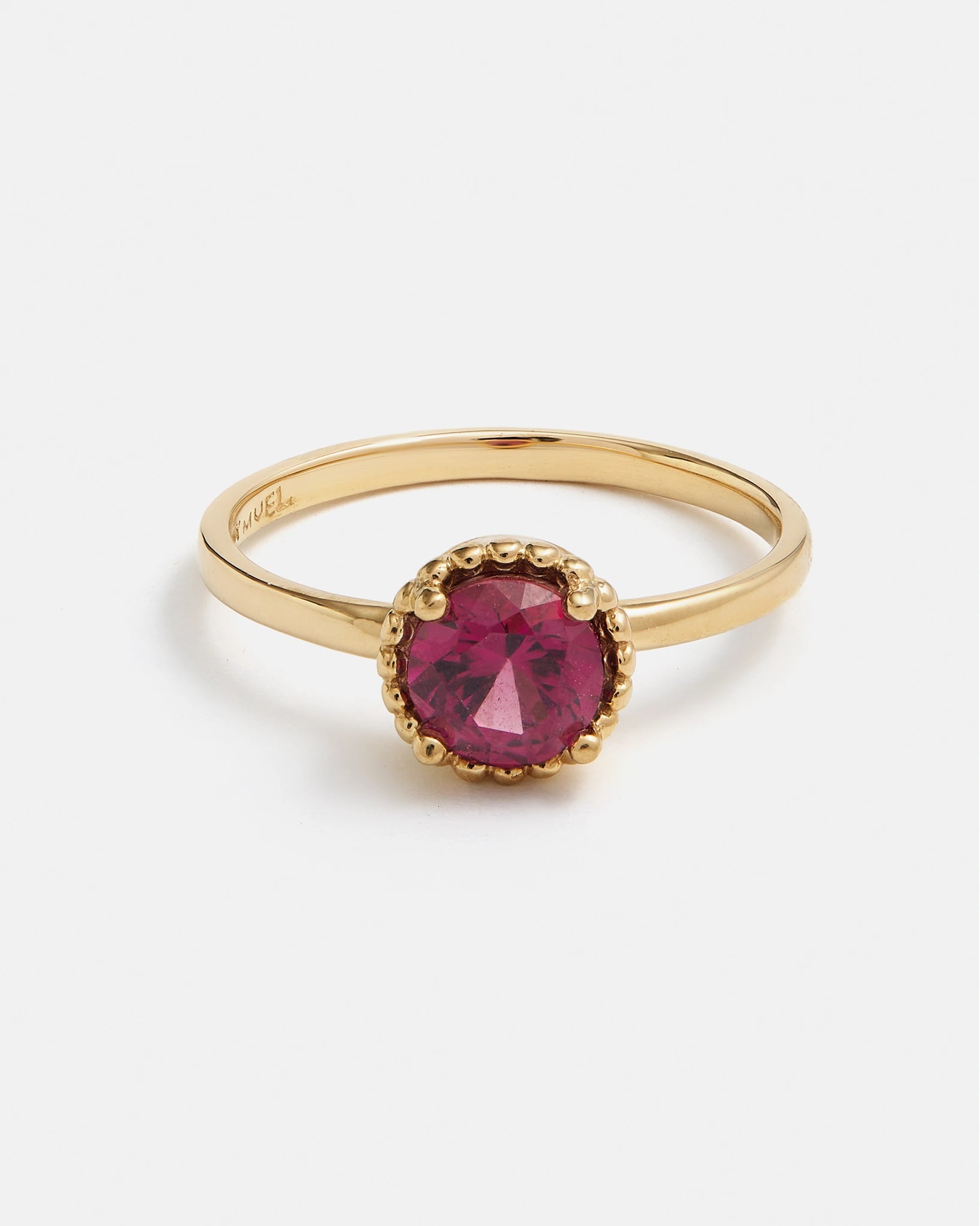 Bague Galatée Ronde en Or Jaune 14k avec Grenat Moyo framboise de Tanzanie