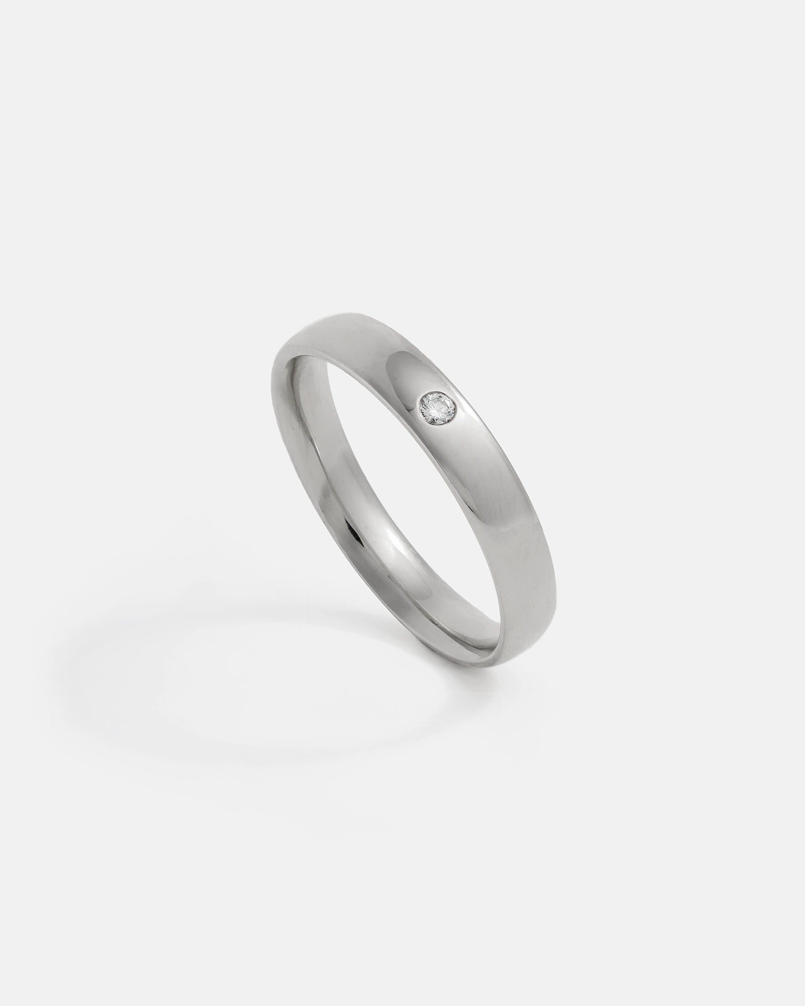 Jonc Semi-Bombé en Or 14K de 4mm avec Diamant-Laboratoire de 2mm incrusté