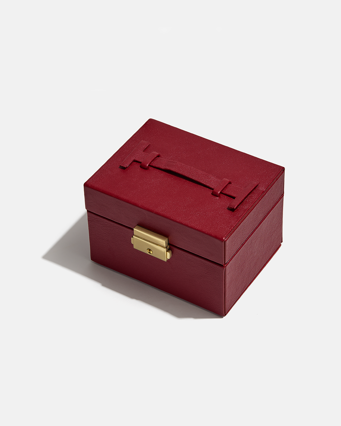 Handmade Leather Jewelry Box in Carmine red