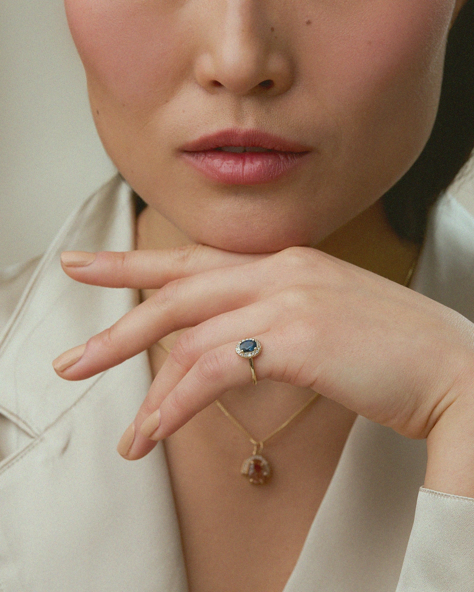 Halo Oval Sapphire Ring in 14K Fairmined Gold with Diamonds