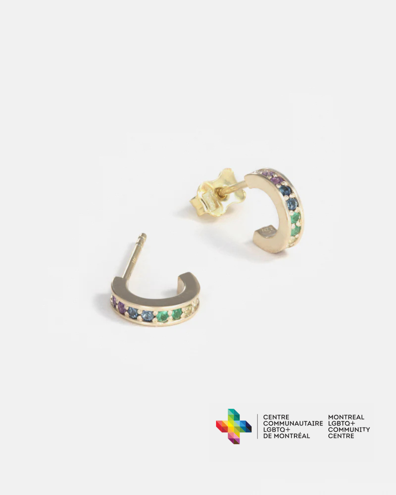 Mini Anneaux Abacus Arc-en-Ciel Pavés en Or Jaune 14k