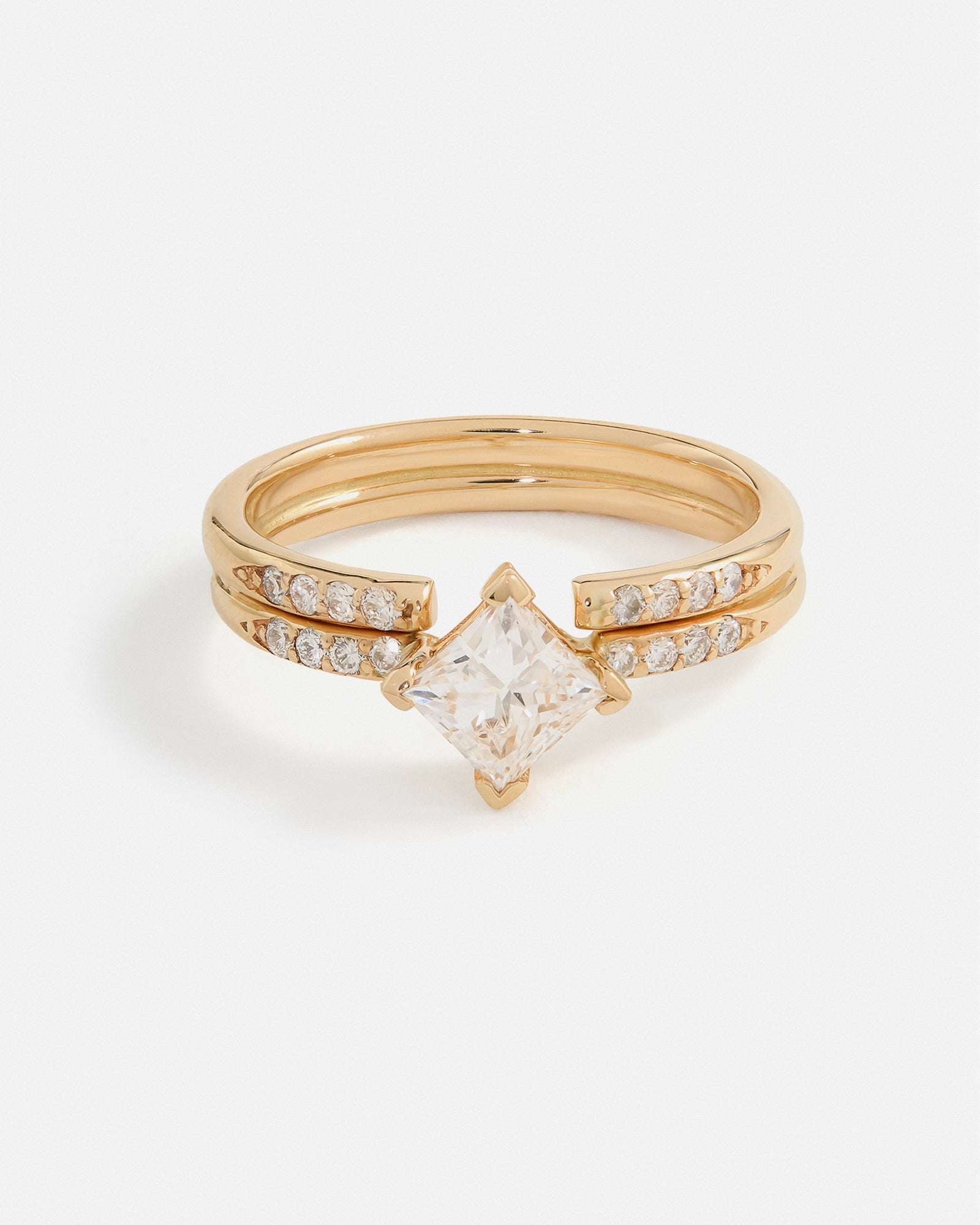 Bague Harmonie et Bague Ouverte avec diamants laboratoire en Or Jaune 14K