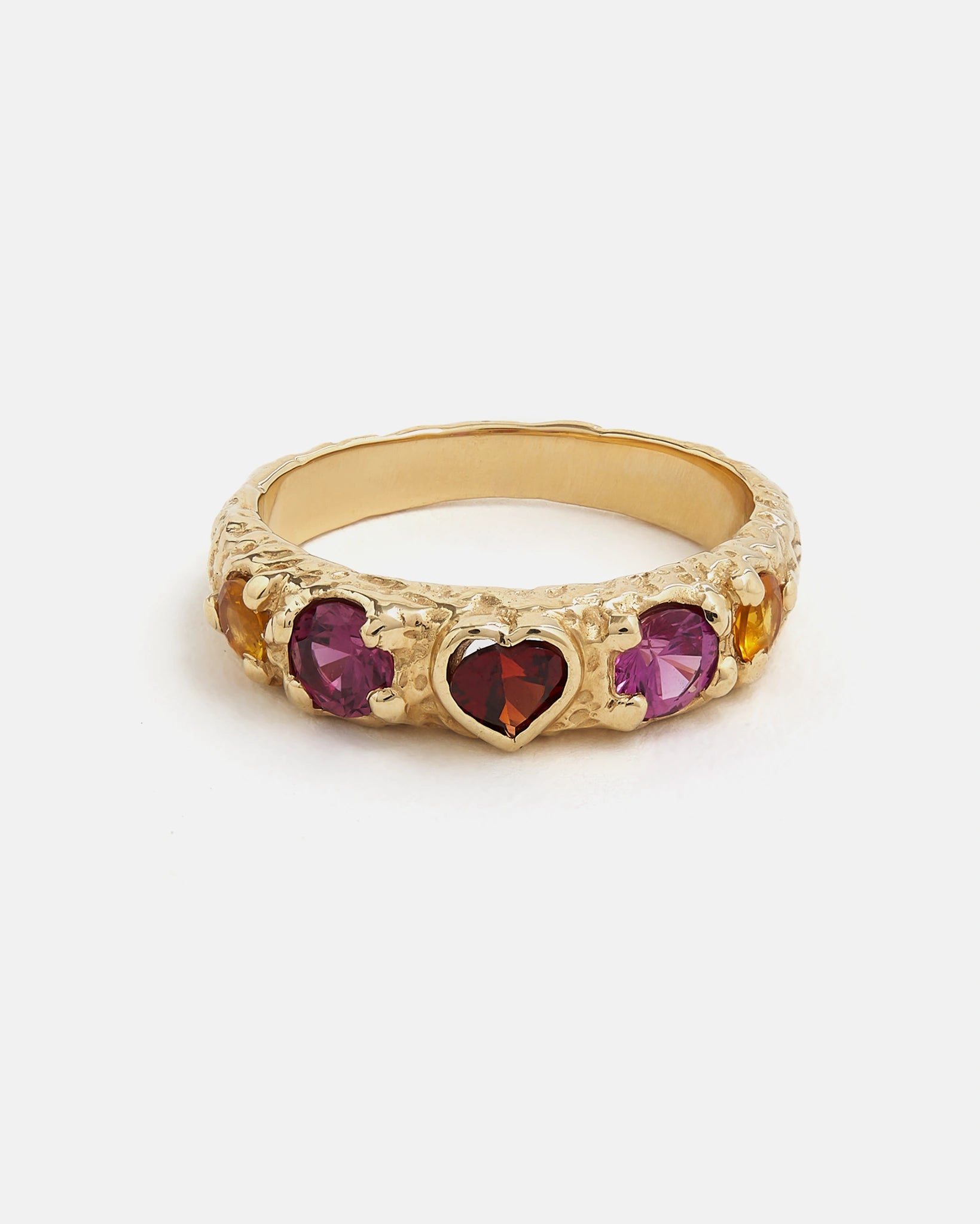 Bague Coup de Foudre en Or 14k avec Grenat, Rubis et Citrines