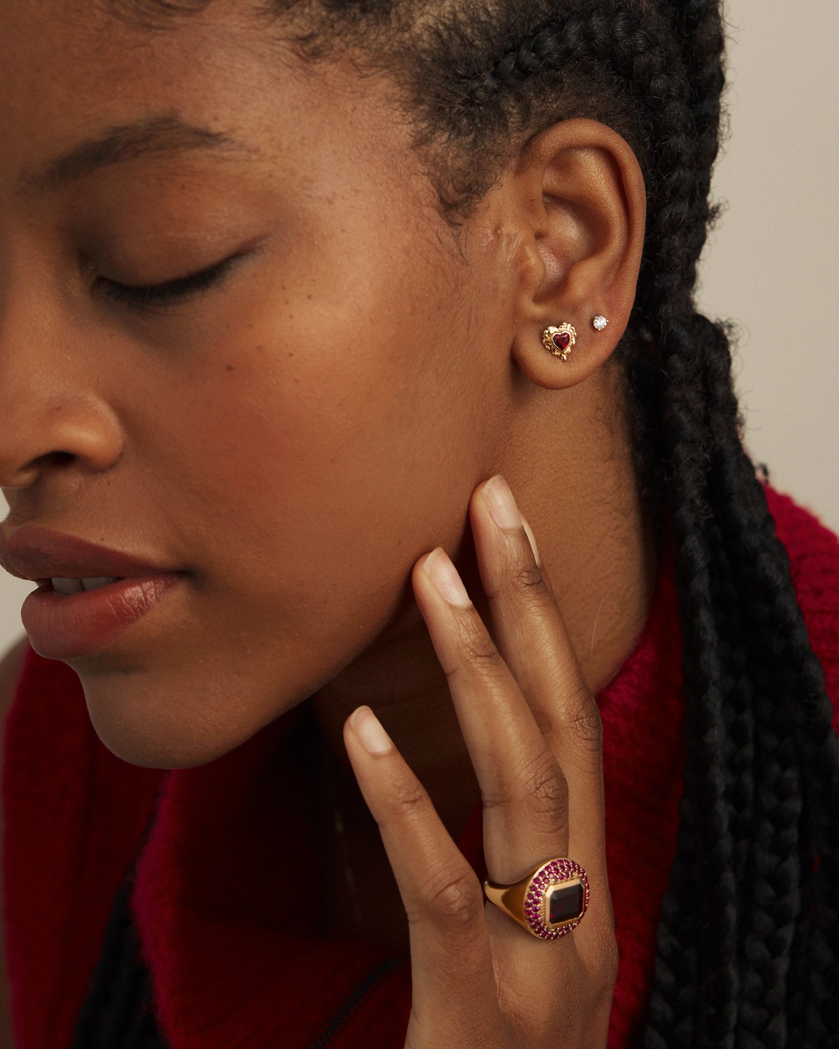 Boucles d'oreilles Coup de Foudre en Or 14k avec Grenat