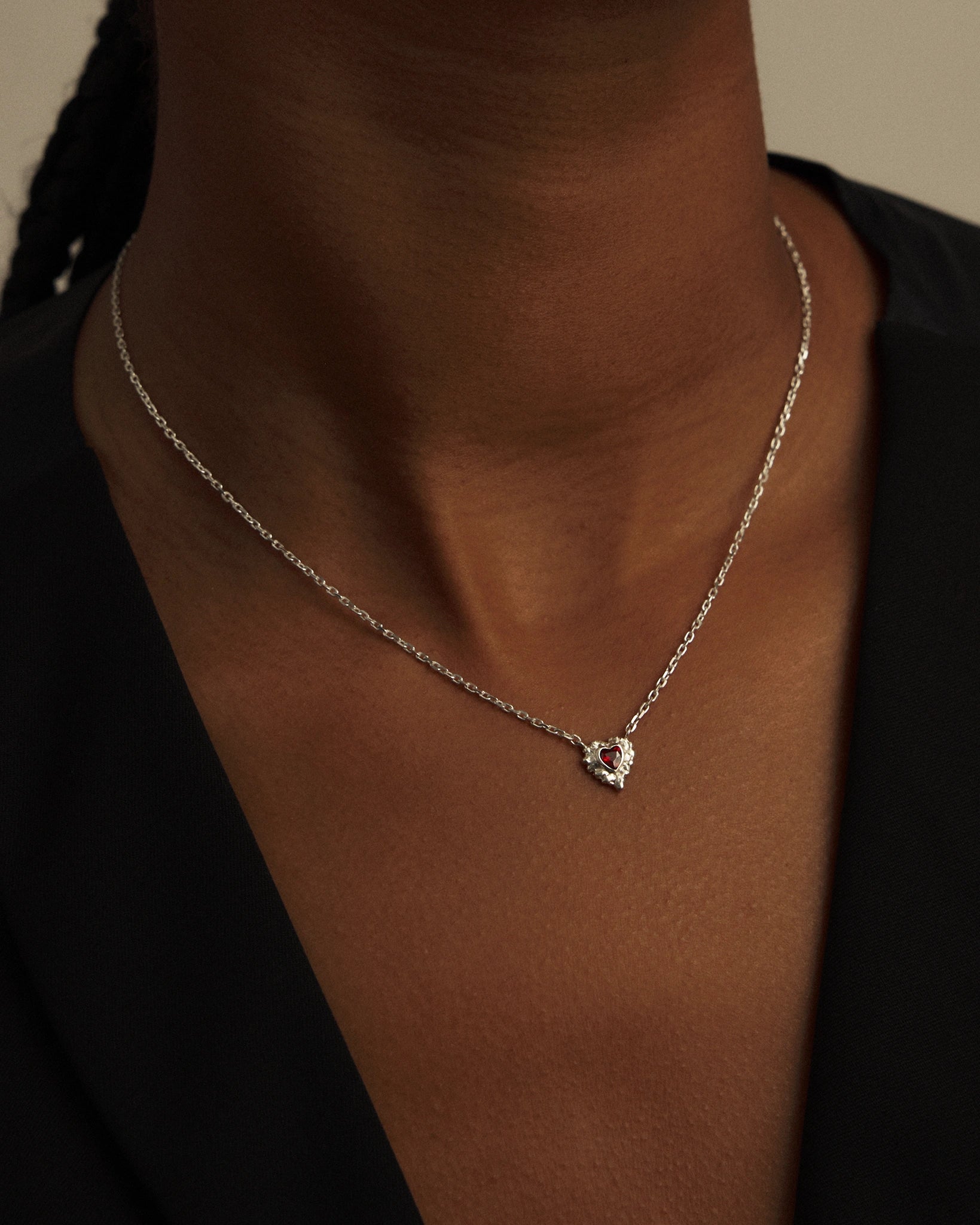 Collier Coup de Foudre en Argent avec Grenat