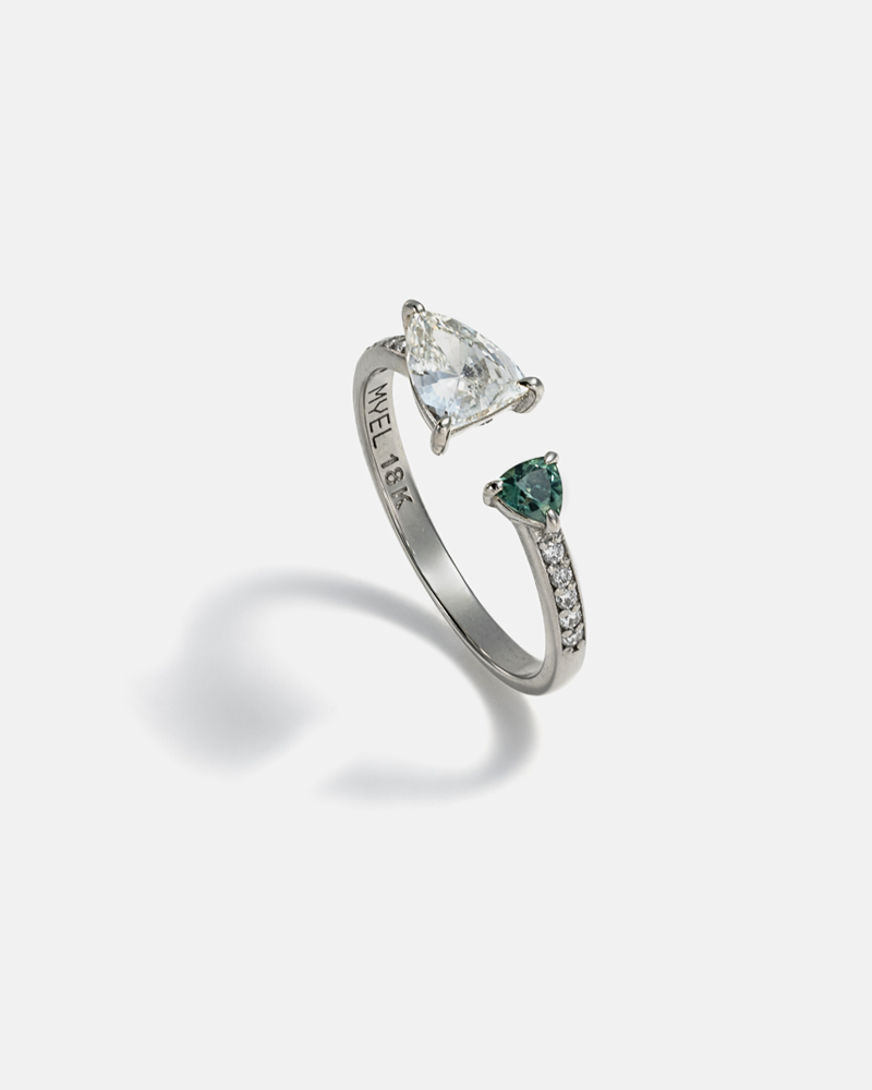 NOVEL VOL.6 in 18k White Gold with Post-Consumer Recycled Natural Diamond and Montana Sapphire