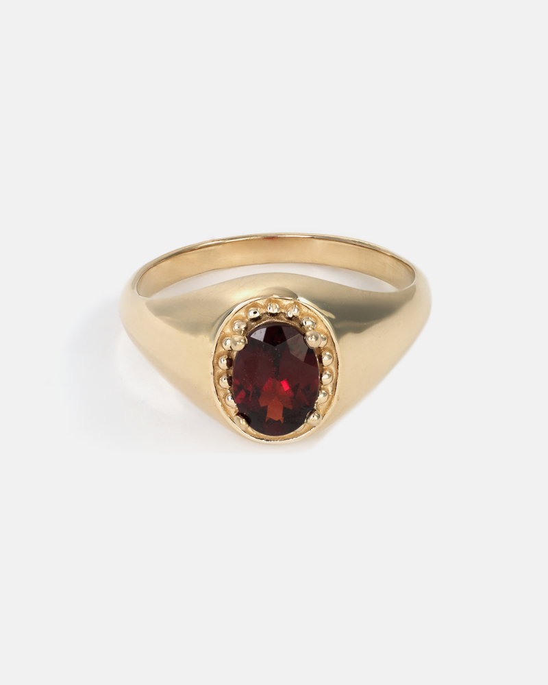 Bague Signet Galatée en Or Jaune 14k avec Grenat Anthill