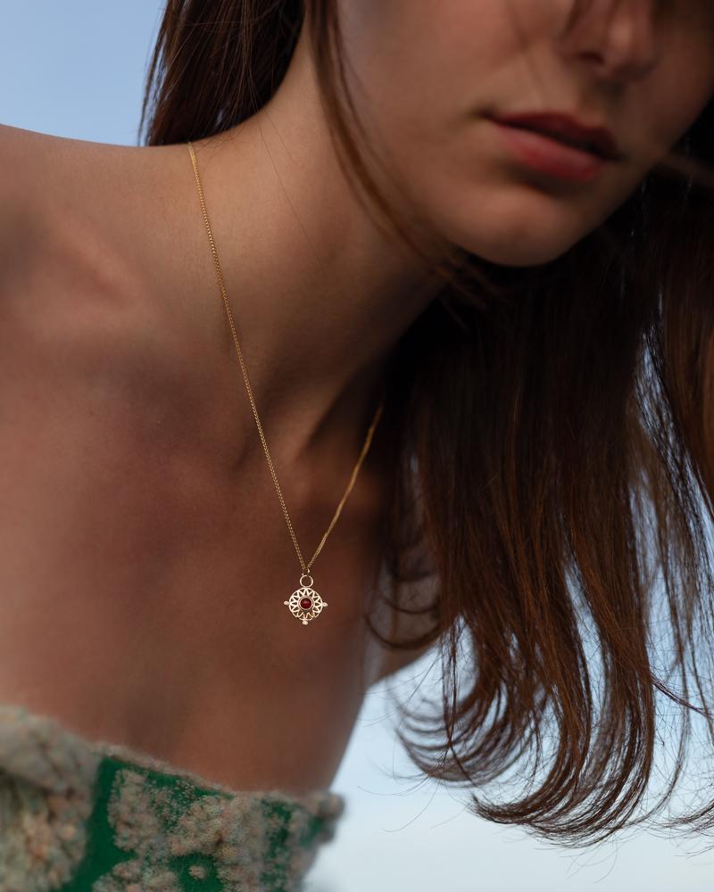 Talisman Pendant in 14k Yellow Gold with Carnelian and lab grown Diamonds