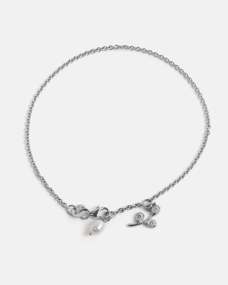 Bracelet Branche en Argent avec Diamants de Laboratoire & Perle
