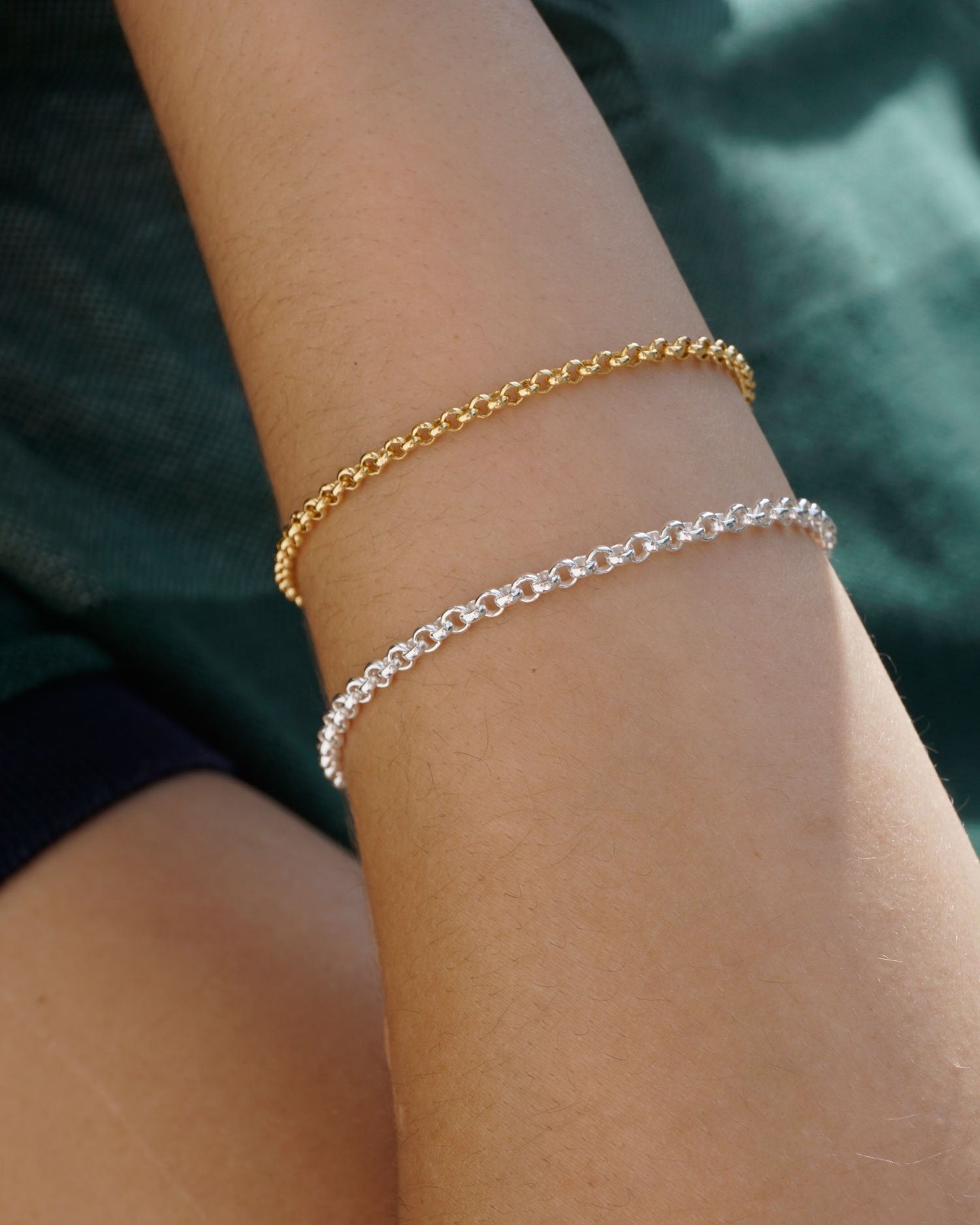 Rolo Bracelet in Silver Worn 