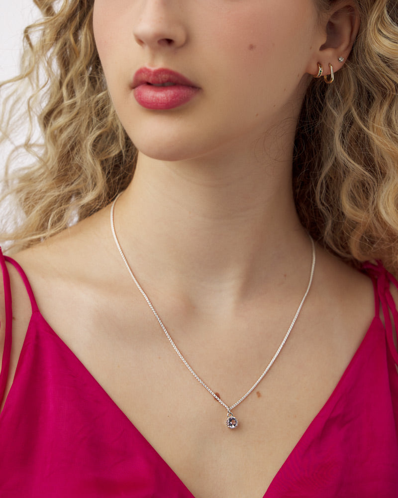 Pendentif Rond Galatée en Argent avec Morganite
