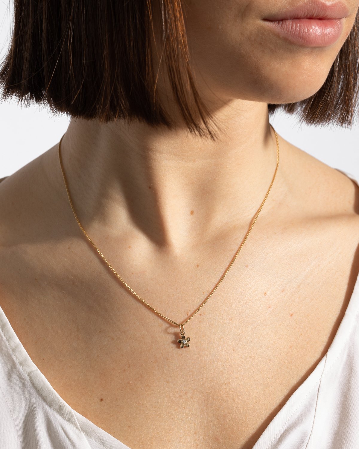Flower Pendant in Gold & Diamond Worn