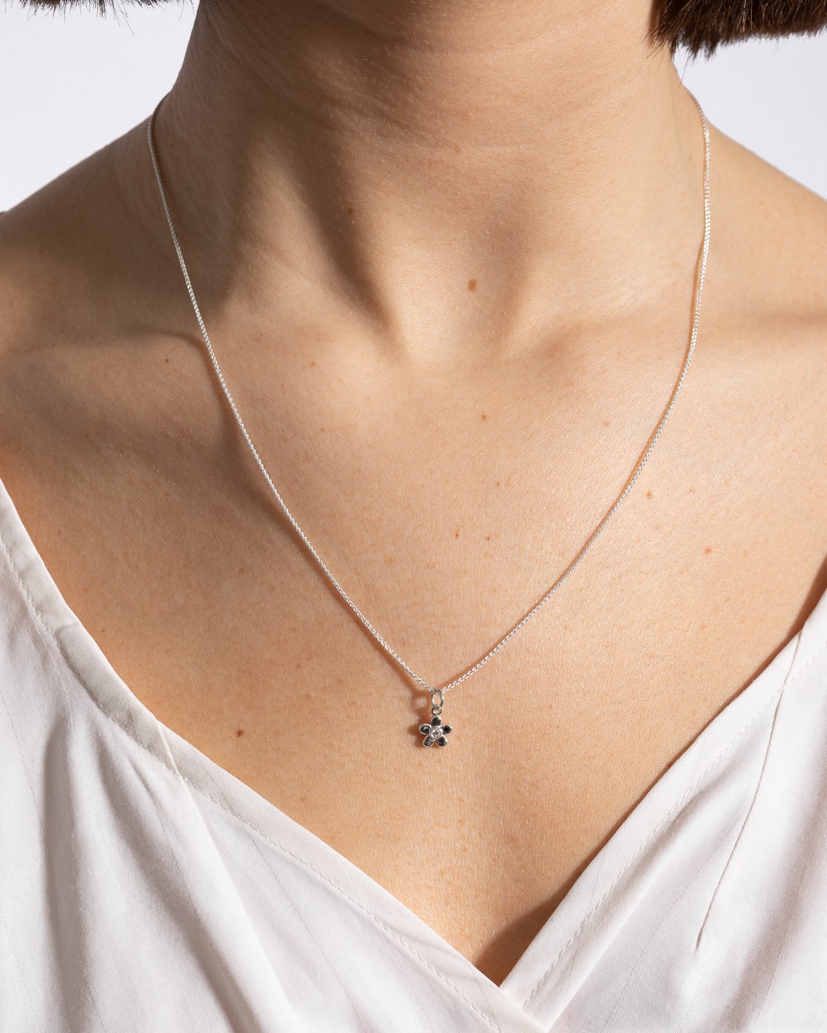 Flower Pendant in Silver & Diamond Worn
