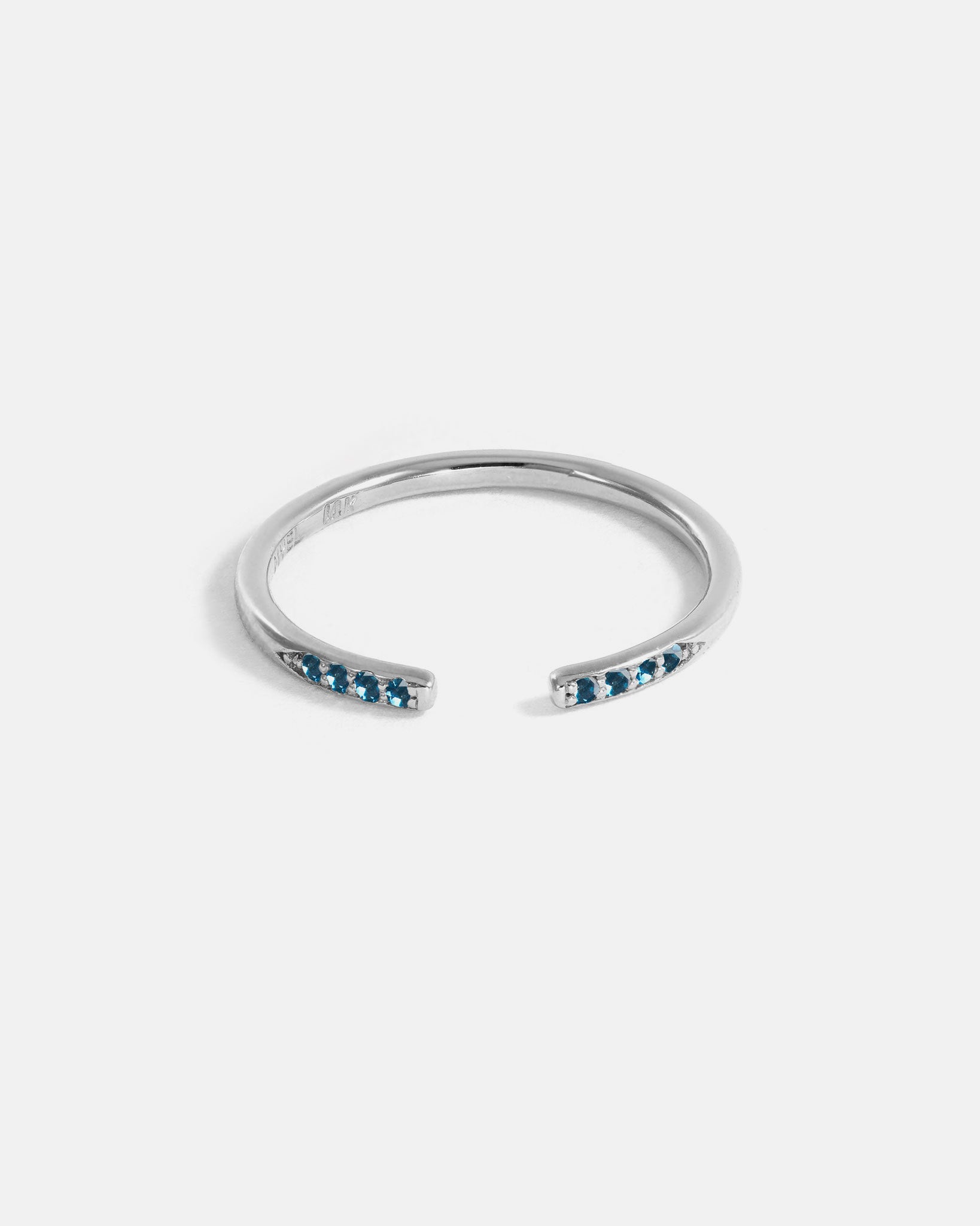Bague Ouverte Classique en Or Blanc 14k avec Pierres de Naissance Éthiques
