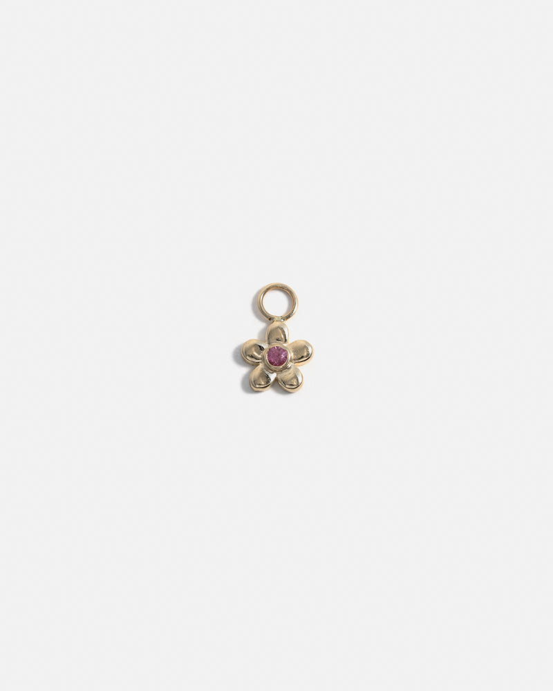 Flower Charm for Hoops in 14K Gold with Ruby